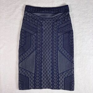 BCBGMAXAZRIA Geometric Bodycon Bandage Skirt Womens Small Navy Blue Y2K Festival